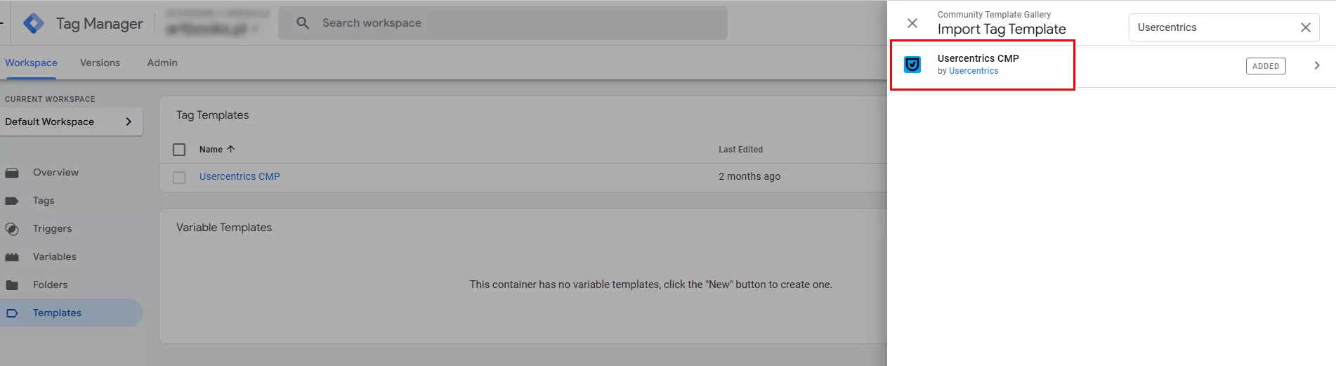 The Usercentrics CMP tag template