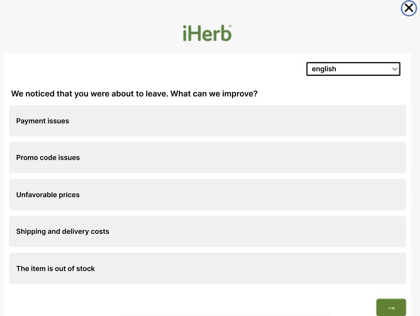 Пример использования поп-апа компанией iHerb