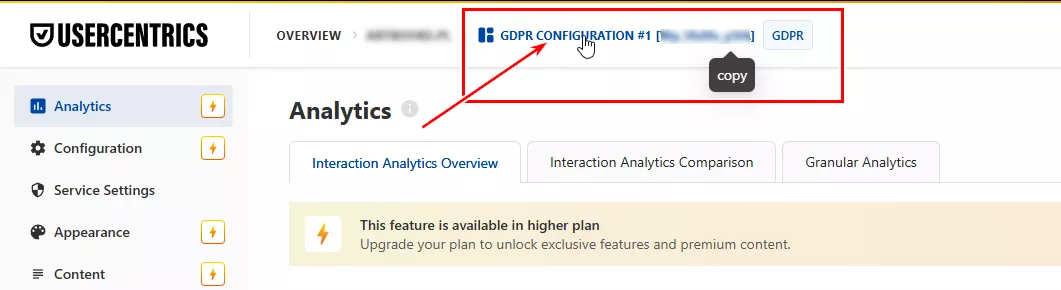 To obtain the Settings ID, go back to the admin panel in Usercentrics