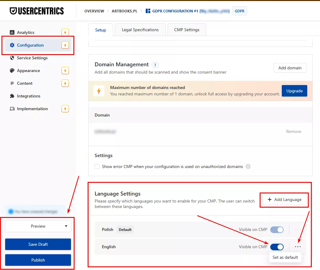 Activate the display of your preferred language in CMP