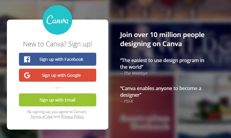 Влезте в сайта canva.com