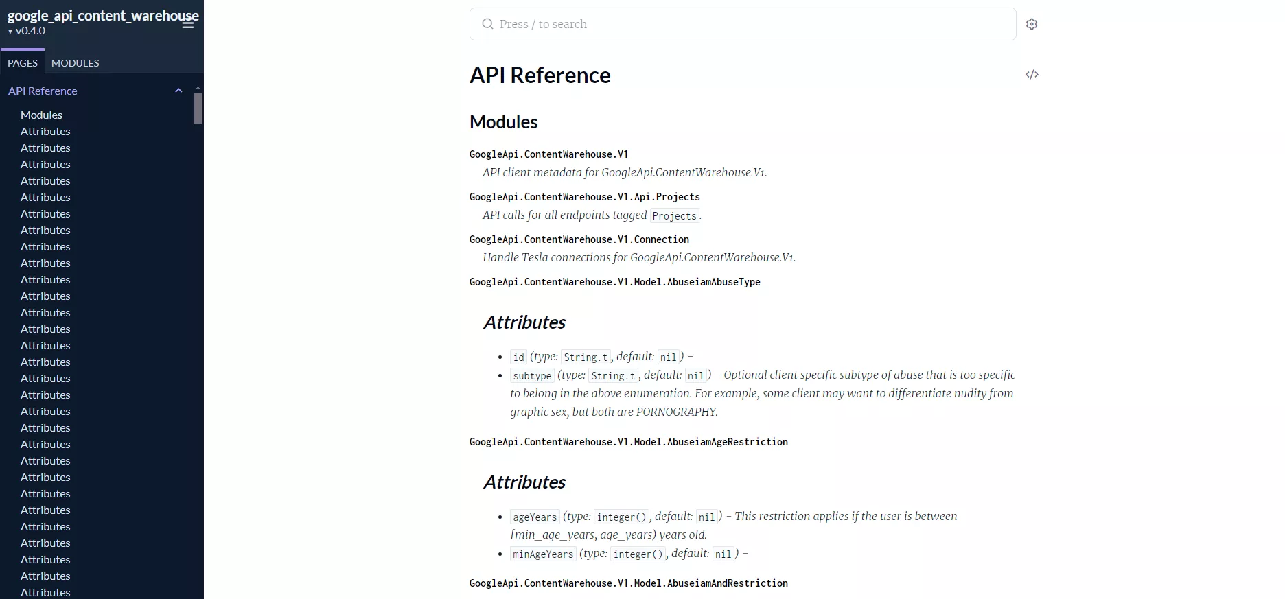 Google API reference module