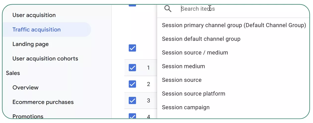 Звіт у Google Analytics: Traffic acquisition (залучення сесій)