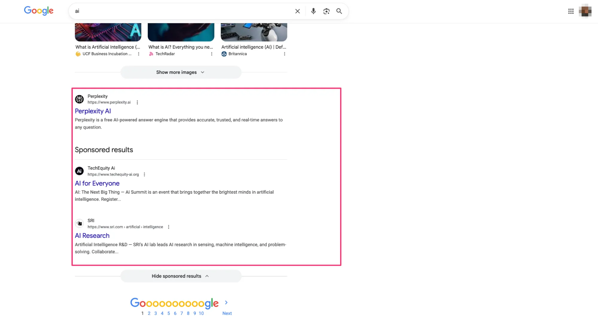 Відображення оголошення під органічними результатами пошуку