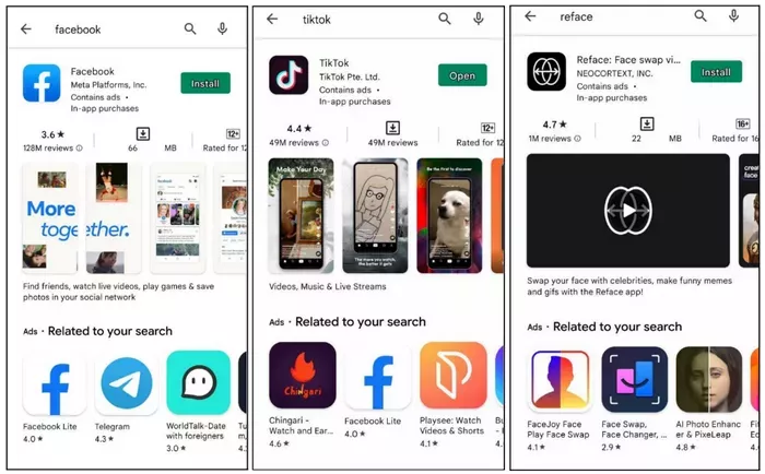  Ако потърсите приложение в Google Play и направите бранд търсене, ще се покажат екранни снимки в търсенето