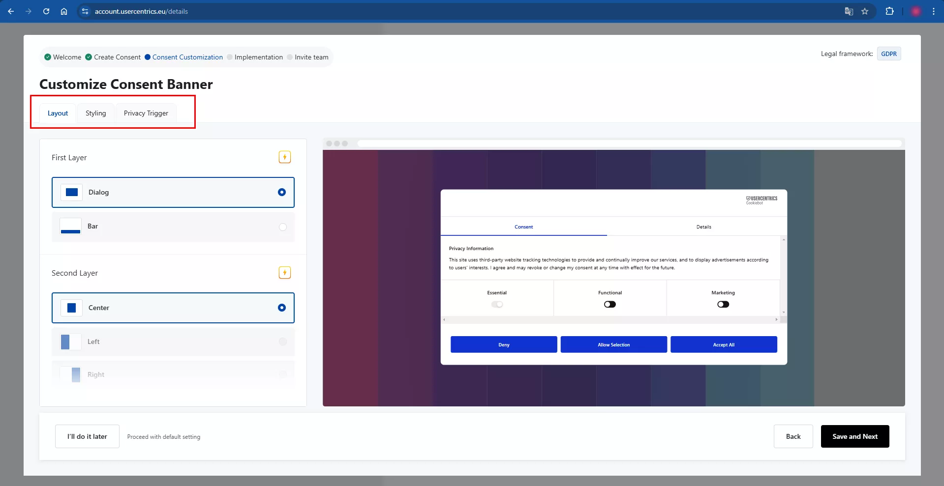 Configure the appearance of the consent banner