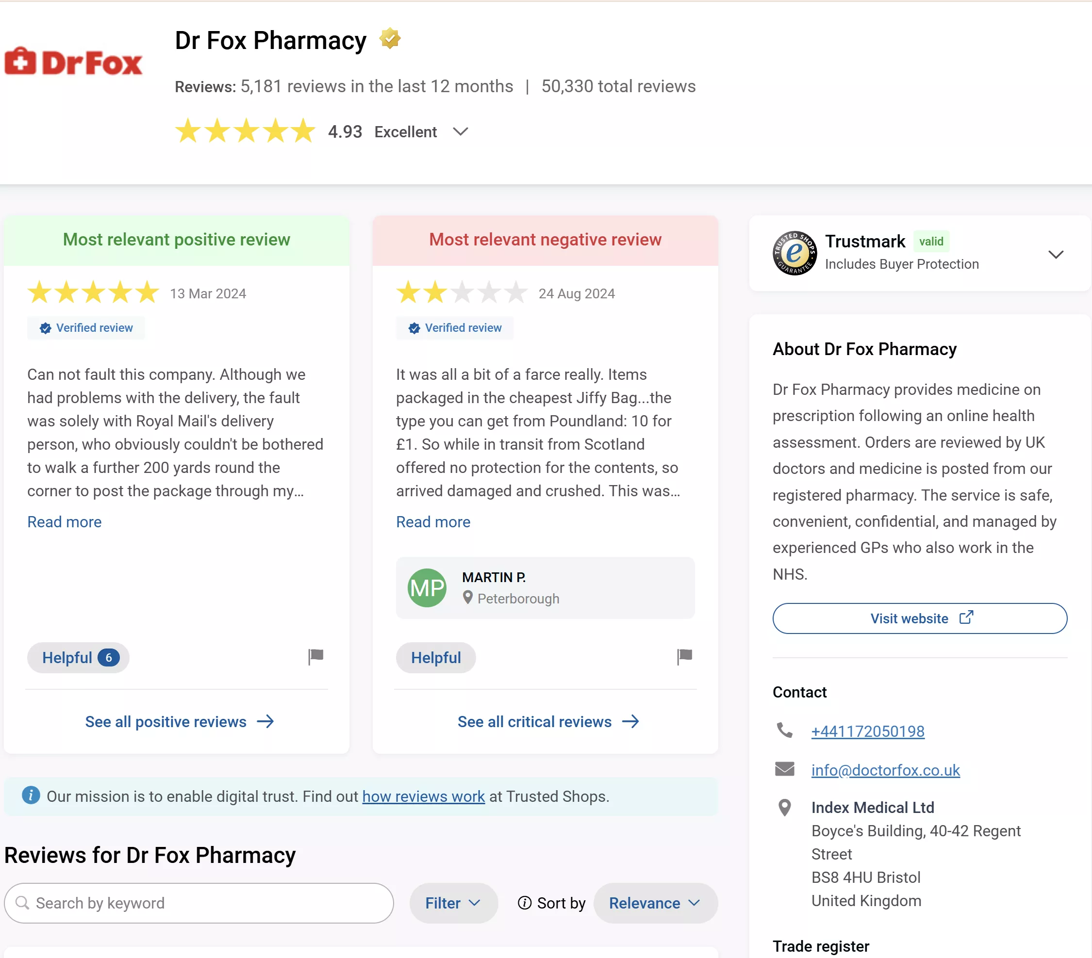 Examples of the reviews on the website