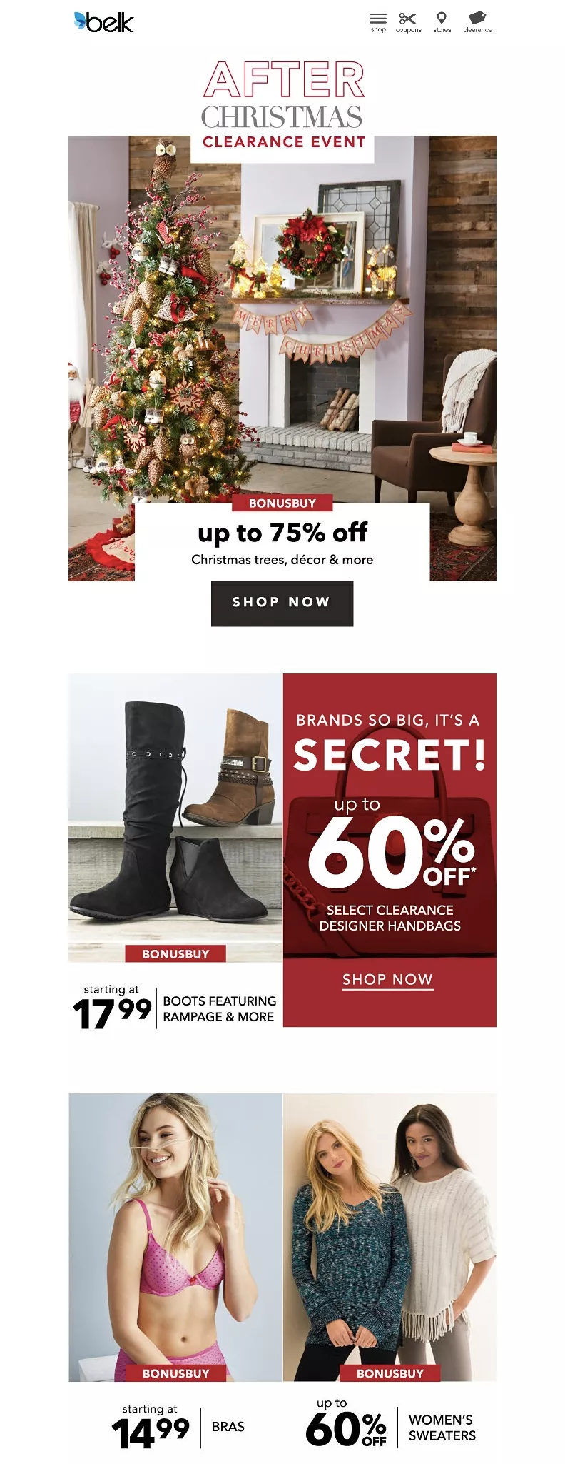 after christmas clearance sale of chlotes and home goods