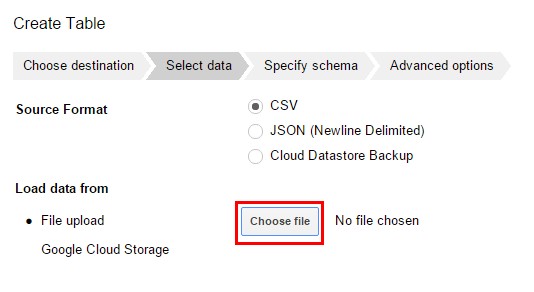 На вкладке «Select data» жмем кнопку «Choose file»
