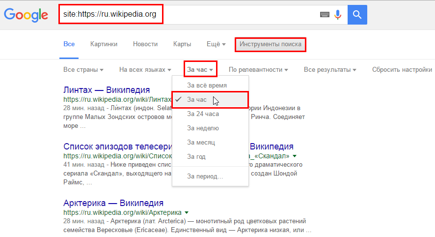 За последний час в индексе Google появились 49 страниц русскоязычной Википедии