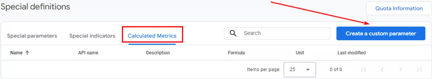 Go to Calculated metrics