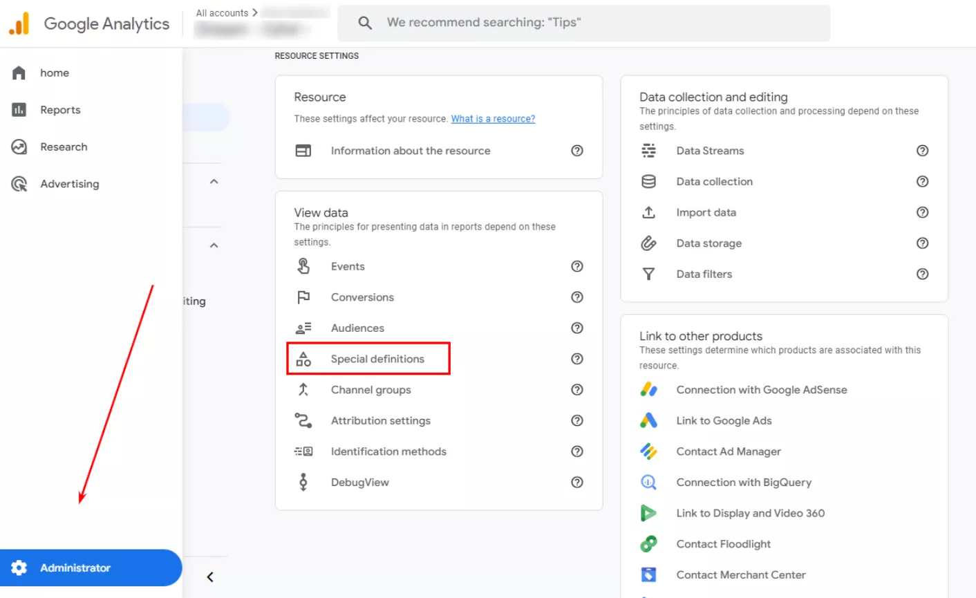 Go to Administrator and select Special definitions