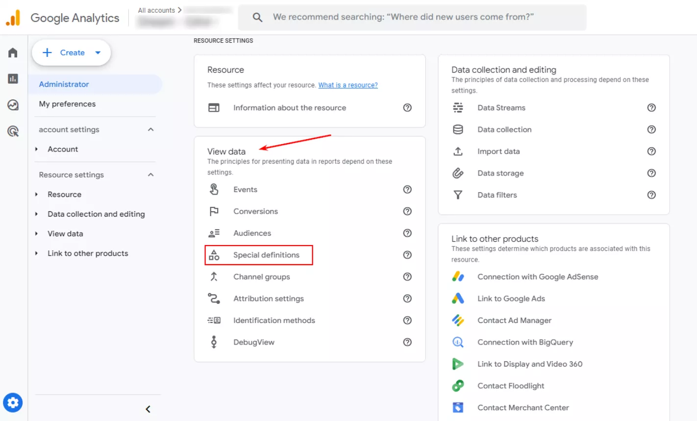 Go to Administrator > View data > select Special definitions