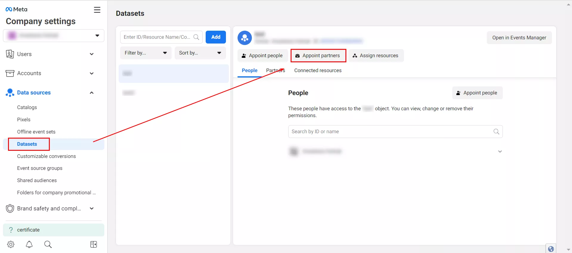 Go to Datasets and click Appoint partners