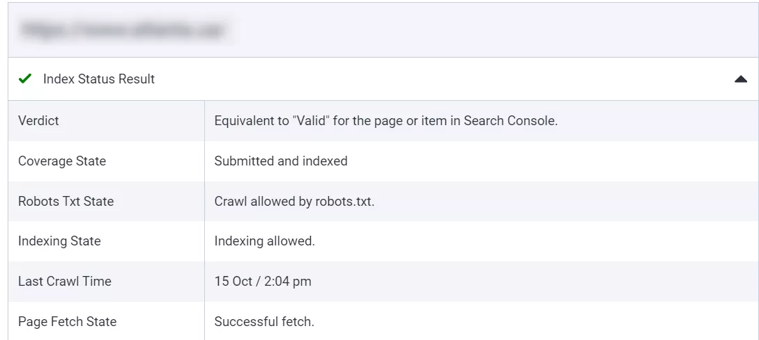 Якщо зелена галочка — все добре, якщо жовтий прапорець — щось заважає сторінці бути доданою в індекс: продивіться статус сторінки для того, щоб з’ясувати у чому причина.