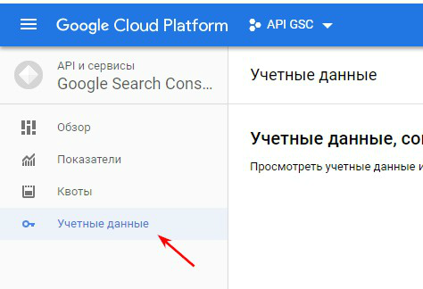 Далее переходим в Учетные данные (Credentials)