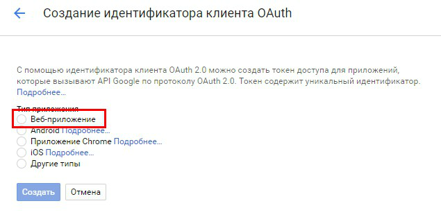 Далее в нашем случае выбираем Веб-приложение