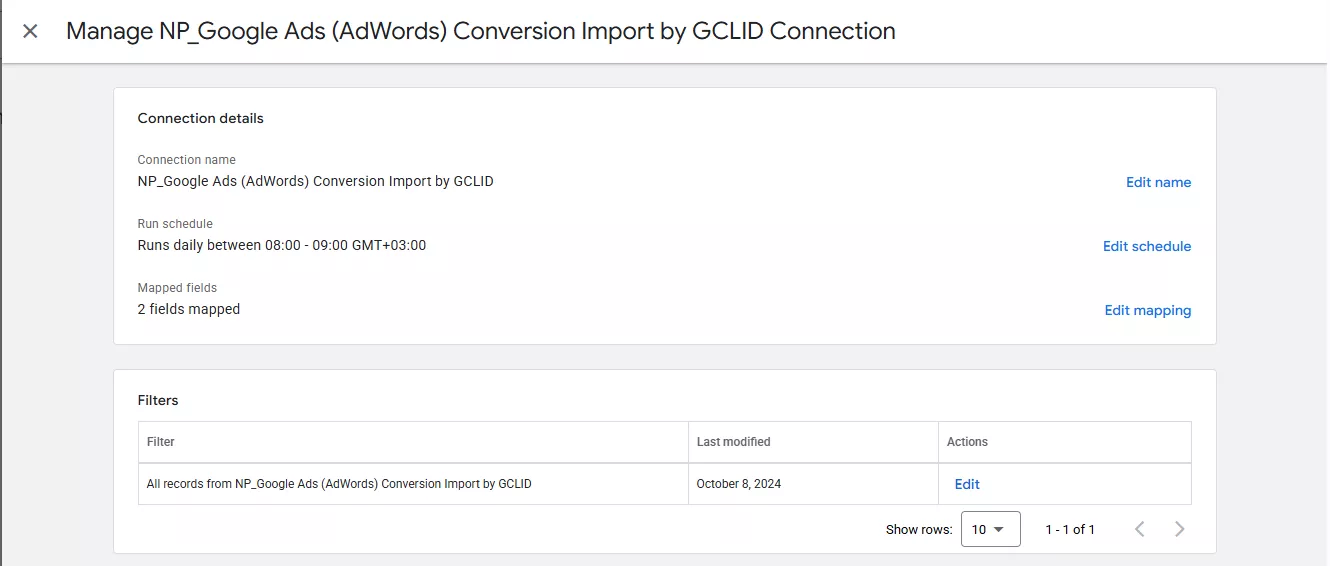 Для автоматичного оновлення завантажених даних, у параметрах конверсії ви можете налаштувати автоматичний парсинг зі зручними для вас часовими проміжками.