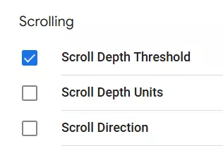 Для цього в розділі Variables натисніть Configure й оберіть Scroll Depth Threshold в групі змінних Scrolling.