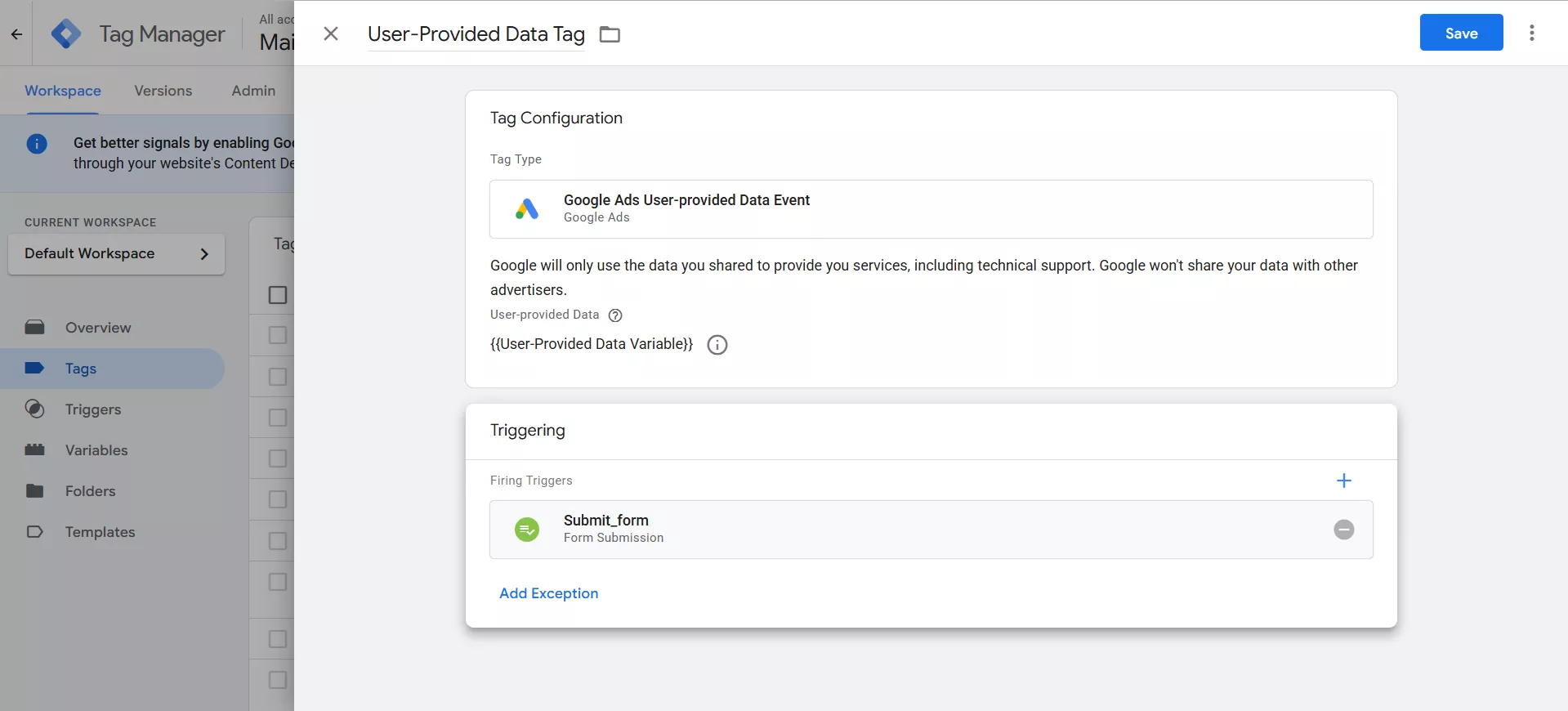 До нього додайте попередньо створені тригер і змінні.