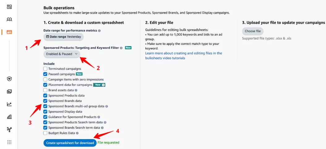 Create spreadsheet for download in Amazon Bulk Operations