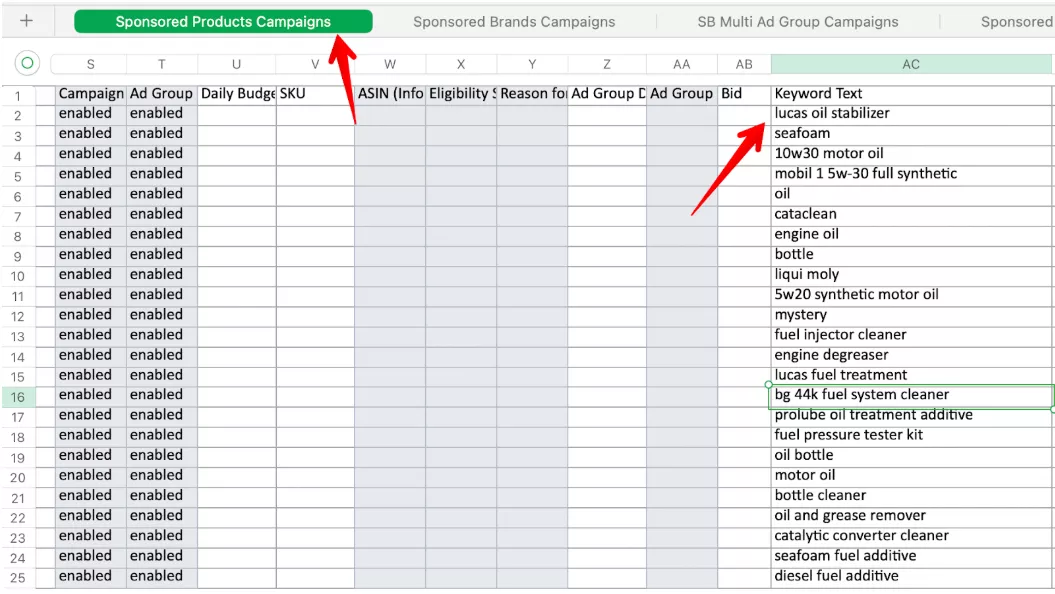 Add keywords while assembling your campaign sheet