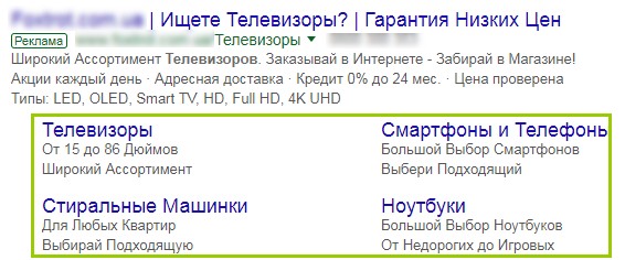 Дополнительные ссылки расширения AdWords