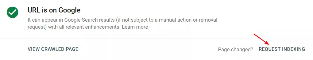 Если необходимо просканировать ее повторно, например, после изменения контента или статуса, воспользуйтесь кнопкой «Отправить запрос на индексирование».