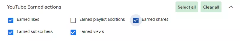 Если ваш рекламный аккаунт интегрирован с YouTube-каналом, на котором размещено видео, вы получите расширенную аналитику, включающую действия пользователей (YouTube Earned actions)