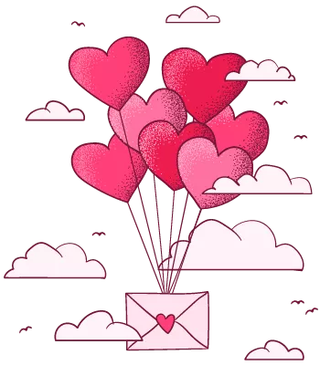 letter for valentines day flying in the clouds