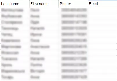 Тут потрібно підготувати таблицю з контактними даними клієнтів. Формат таблиці має бути таким.