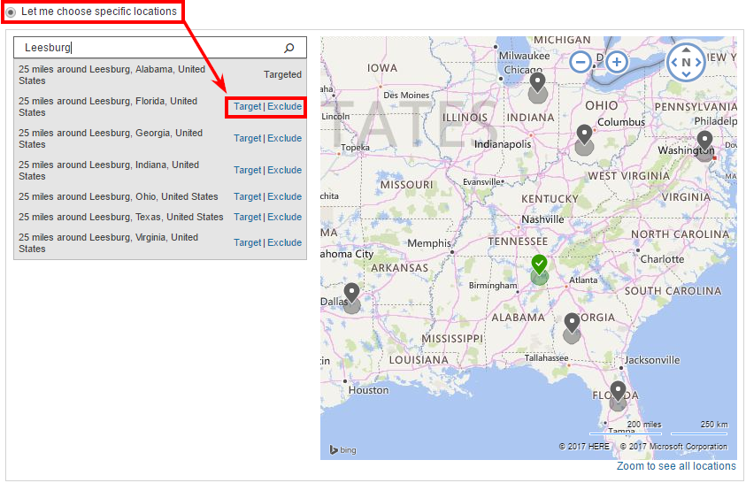 Выбрать целевой регион