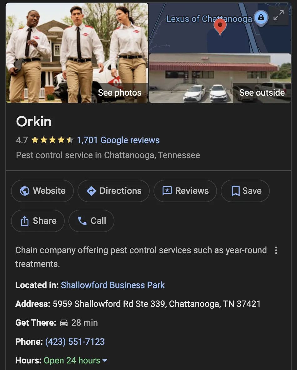 Google Business Profile Example for a Pest Control Firm