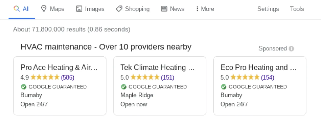 Google HVAC ranking example