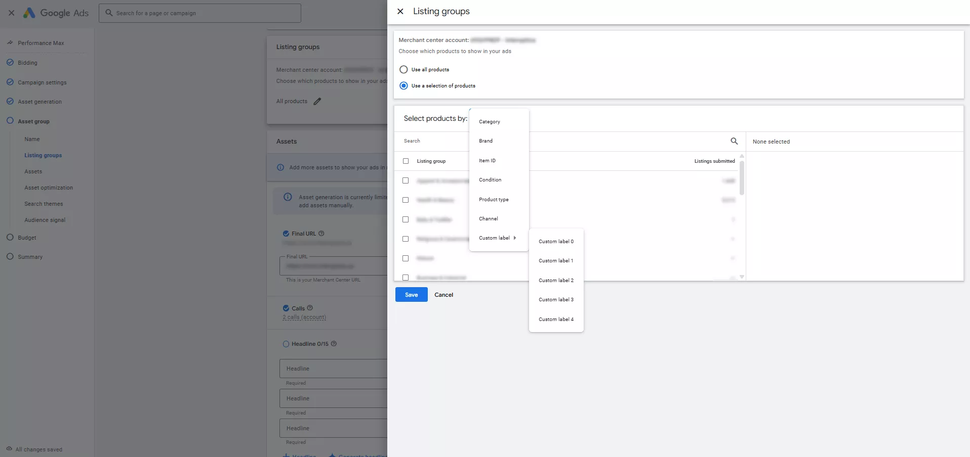 групи товарів відповідно до можливих параметрів зі списку.