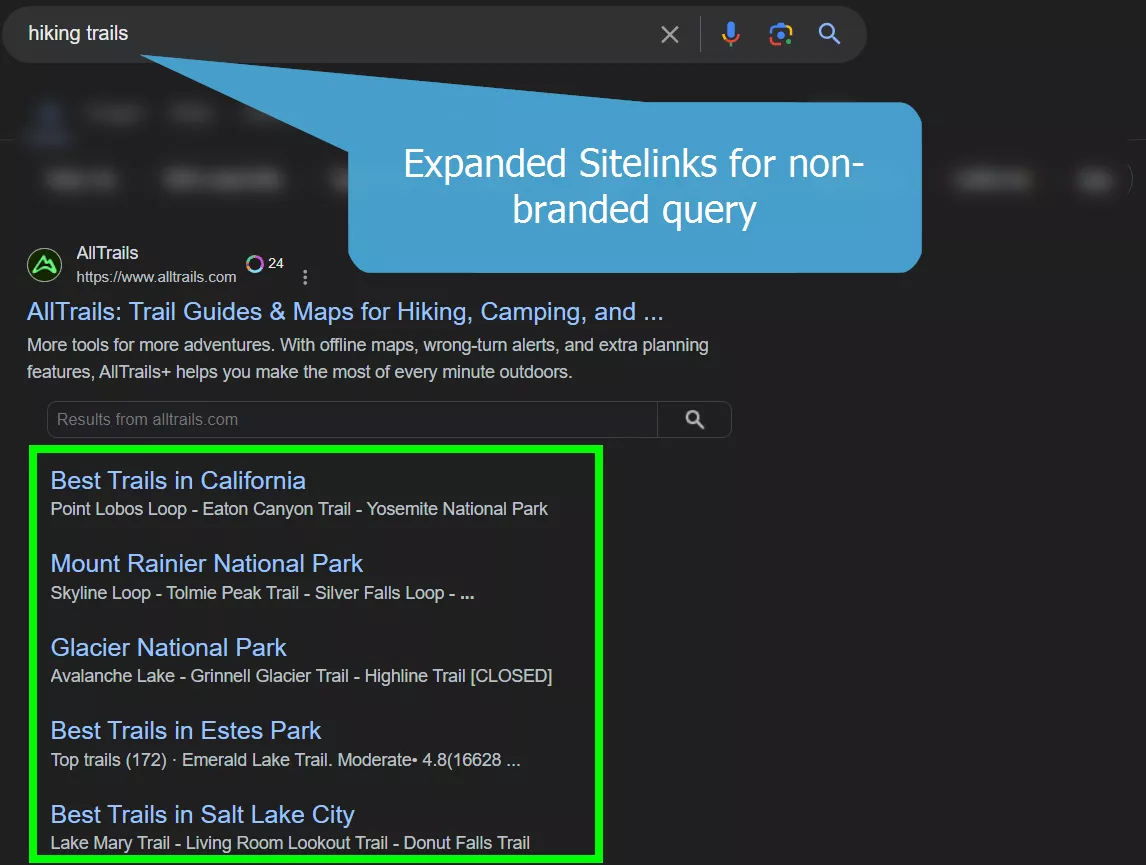 However, there are exceptions where sitelinks can appear for non-branded queries as well