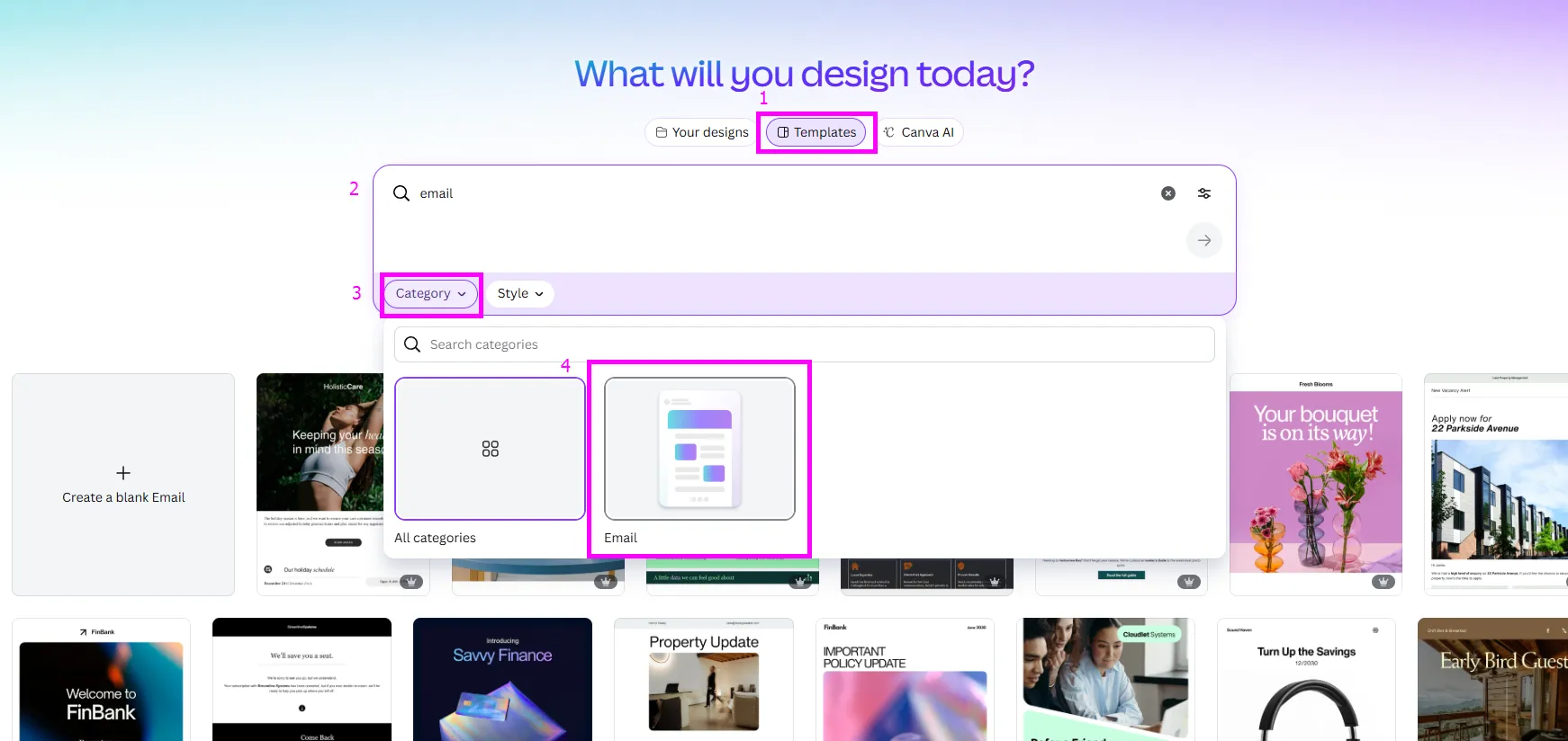 Стъпка 1: Изберете целта на кампанията (и я сведете до 1 изречение) Примерни цели за онлайн магазин: „Да представя новия си бранд и да спечеля доверие“ „Да направя първи продажби от абонатите“ „Да върна хора към сайта с полезно съдържание“ „Да активирам изоставени клиенти/интерес“ Това изречение ще ви помогне да прецените кое съдържание е важно и кое е излишно. Стъпка 2: “Скицирайте” серията от имейли преди да сте започнали с дизайна За бърз старт можете да използвате тази логика: „Welcome имейл (информация за бранда + какво да може да се очаква) Информативен имейл (стойност + експертност) Продуктов/категориен имейл (топ продукти + ползи) Социално доказателство (отзив/история/цитат) Оферта или „последен шанс“ (ако имате промо) Целта тук е проста: един шаблон+ адаптации, а не пет напълно различни дизайна. Стъпка 3: Направете 1 „Master“ дизайн в Canva и го дублирайте Това е най-бързият подход за кампания: Правите един основен дизайн и го адаптирате за всеки имейл. Как: В Canva избирате Email формат (или търсите “Email”) и стартирате от шаблон.