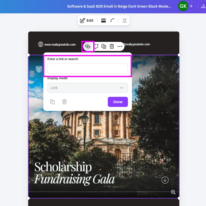Можете да добавяте линкове към изображения и блокове (например продуктова снимка да води към конкретен продукт).