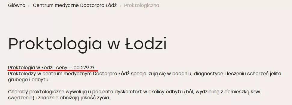 Заголовок с автоматически обновляемой ценой в текст на страницах отделений и услуг
