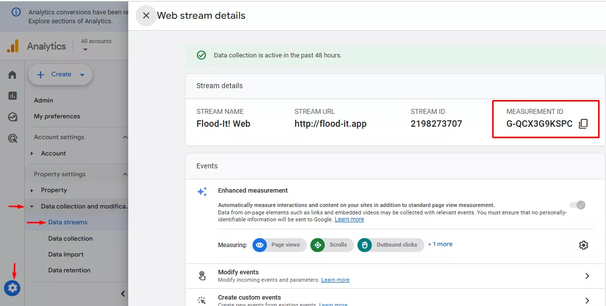 Приклад ідентифікатора відстеження в Google Analytics 4