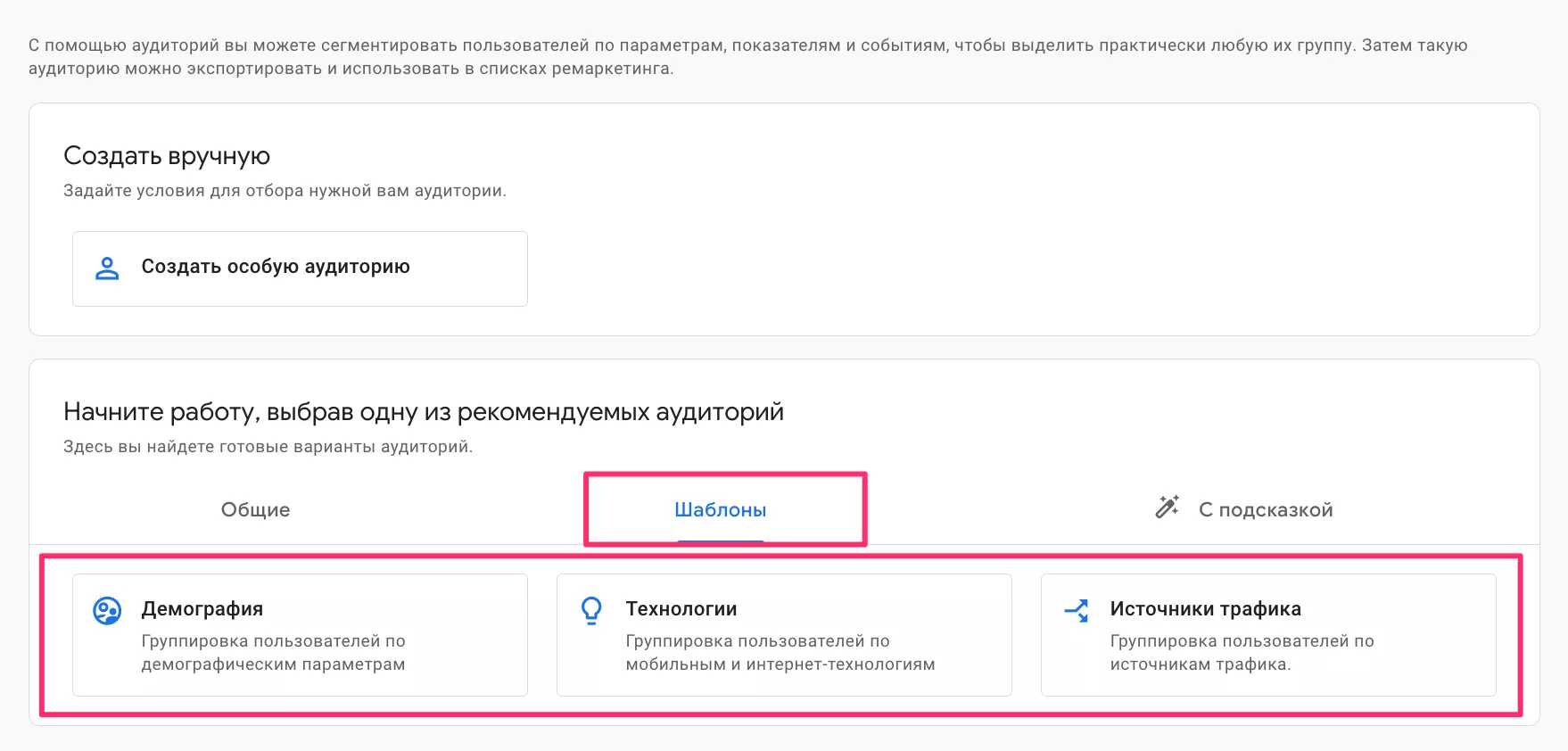 Шаблоны аудиторий в GA4