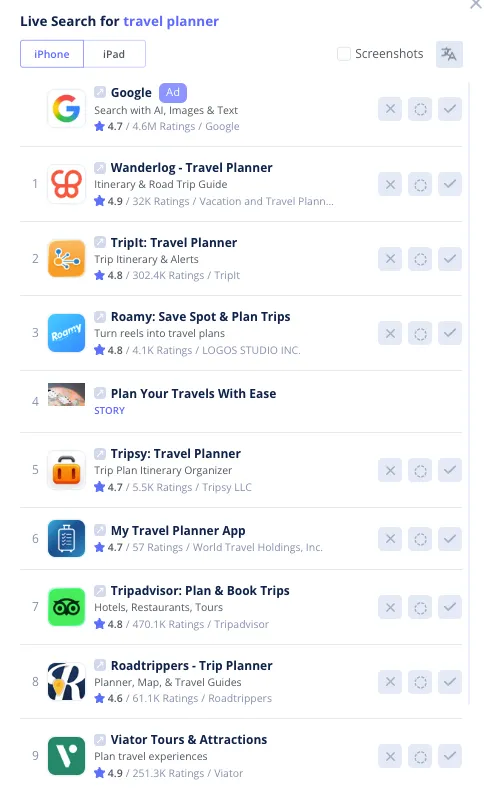 А за запитом Travel Planner шукають застосунки, в яких можна зібрати вже куплені квитки та бронювання в одному місці, відмітити цікаві для візиту локації.