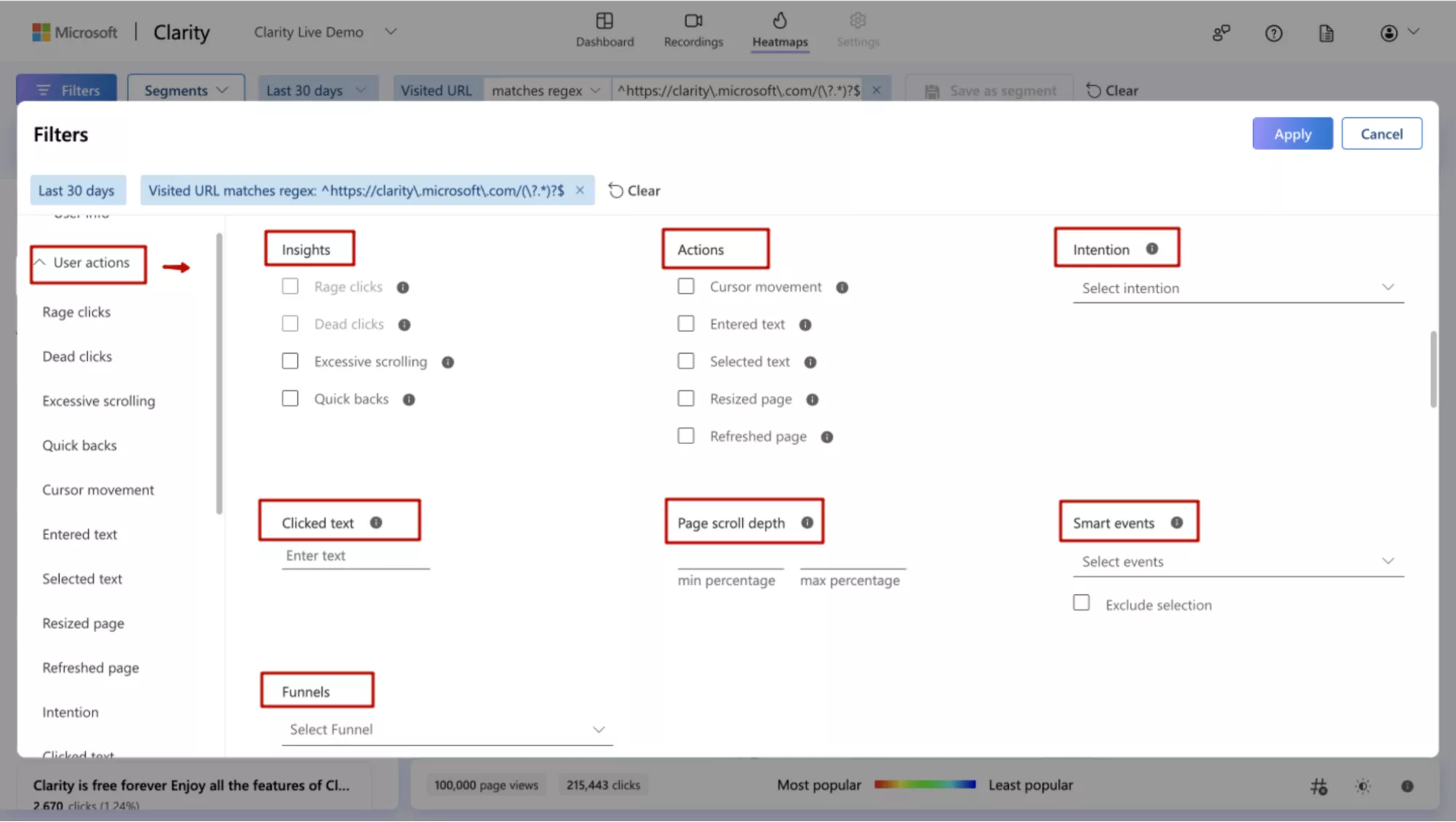 Действия пользователя (User actions)