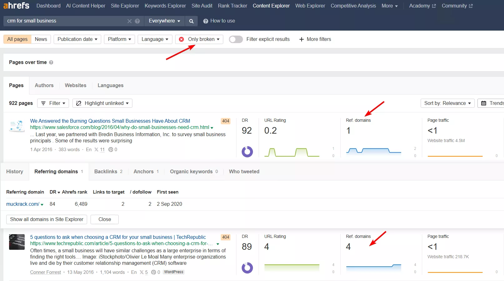 Поиск битых ссылок в Ahrefs