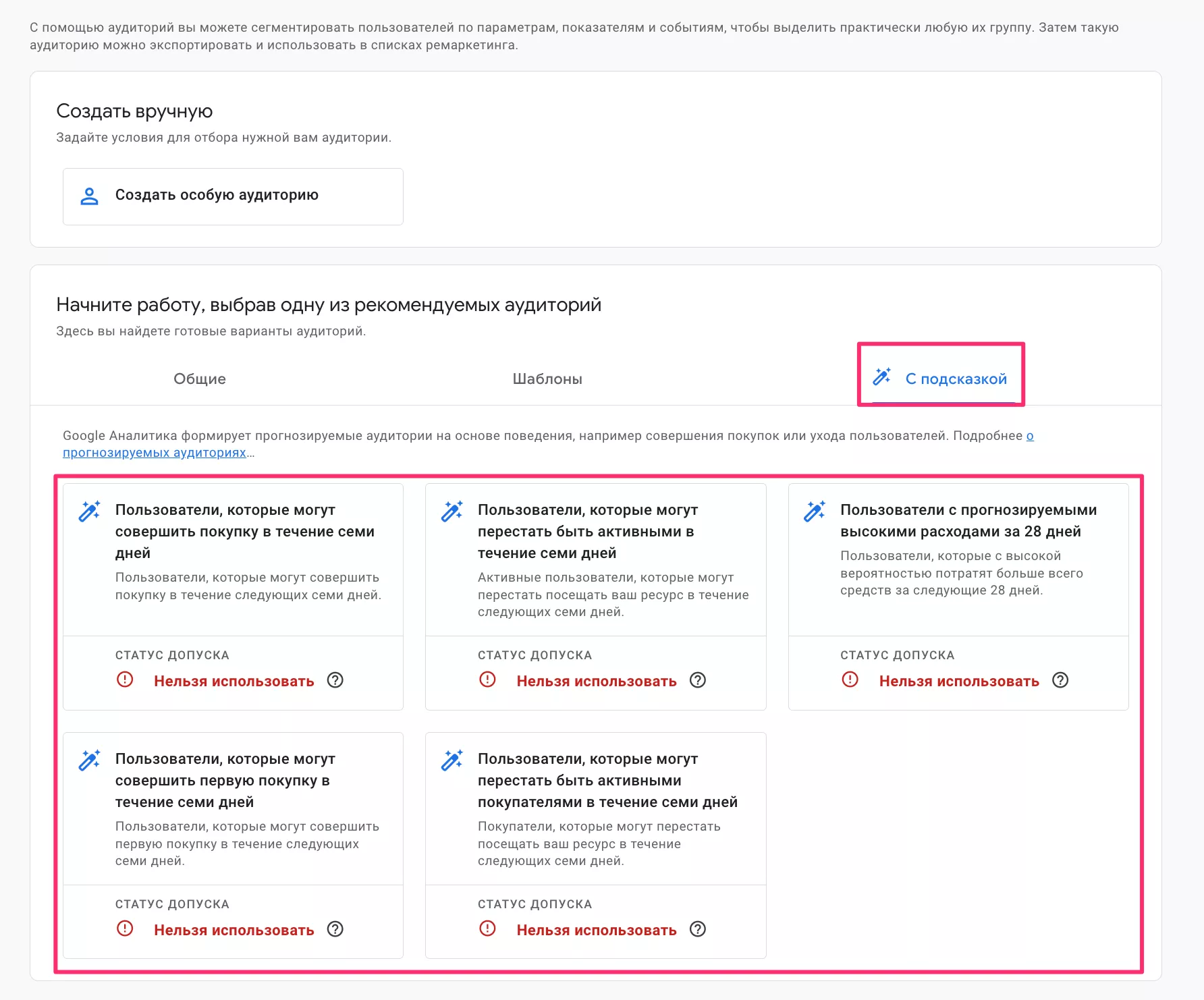 Прогностические аудитории в GA4