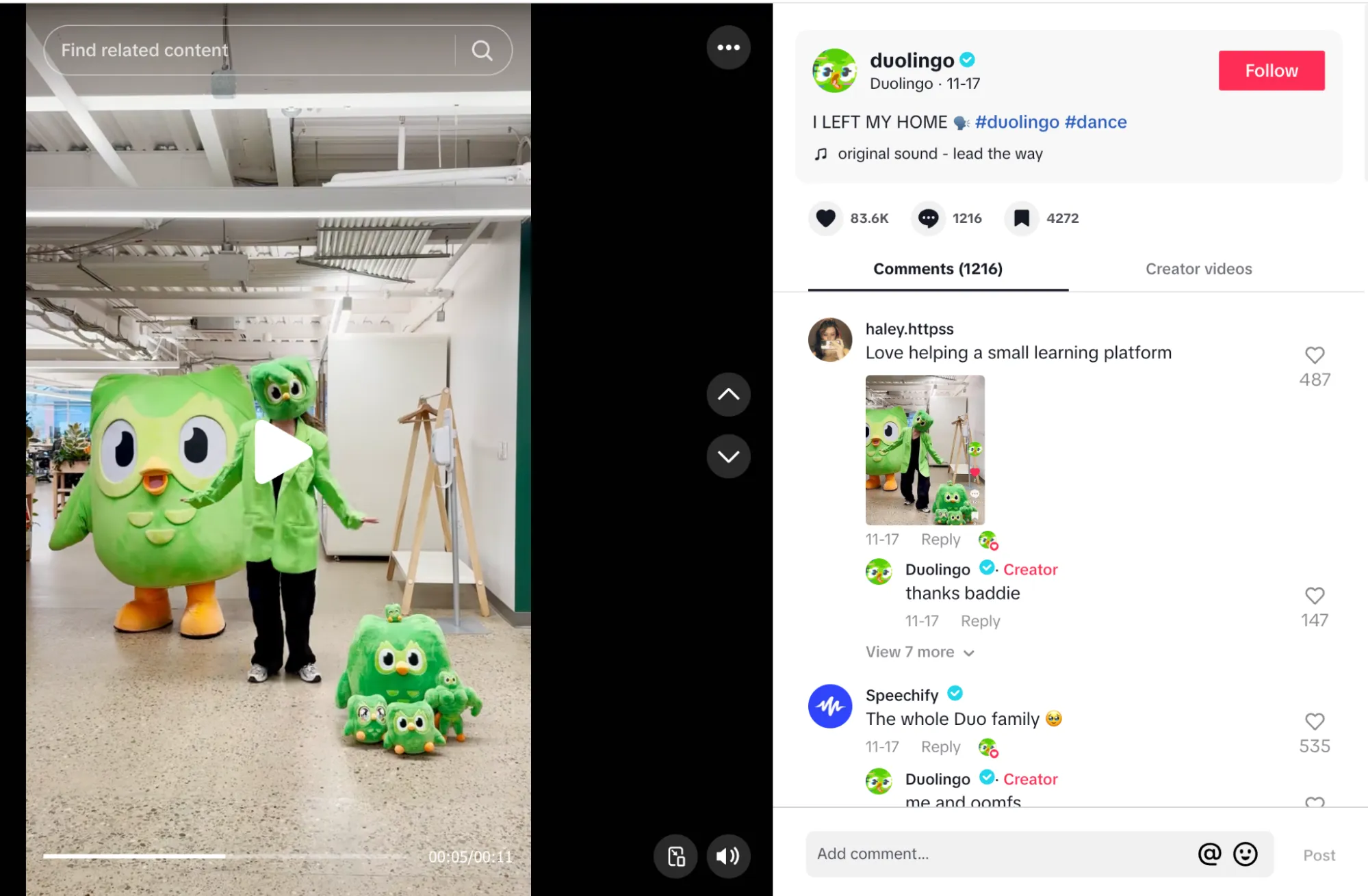 Duolingo Tiktok content 