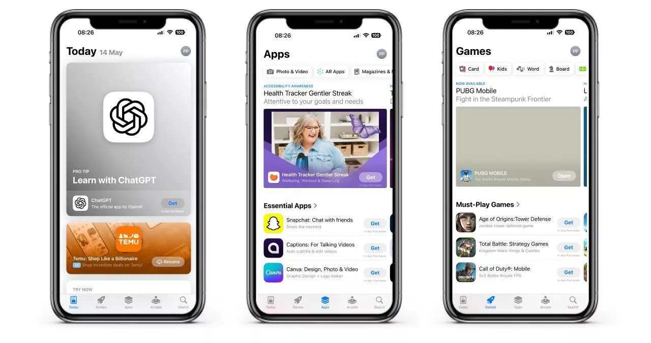 Пример отображения витрины App Store в нескольких вкладках