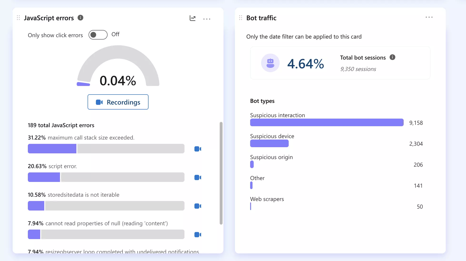 Ошибки JavaScript и траффик из ботов (JavaScript errors, Bot traffic)