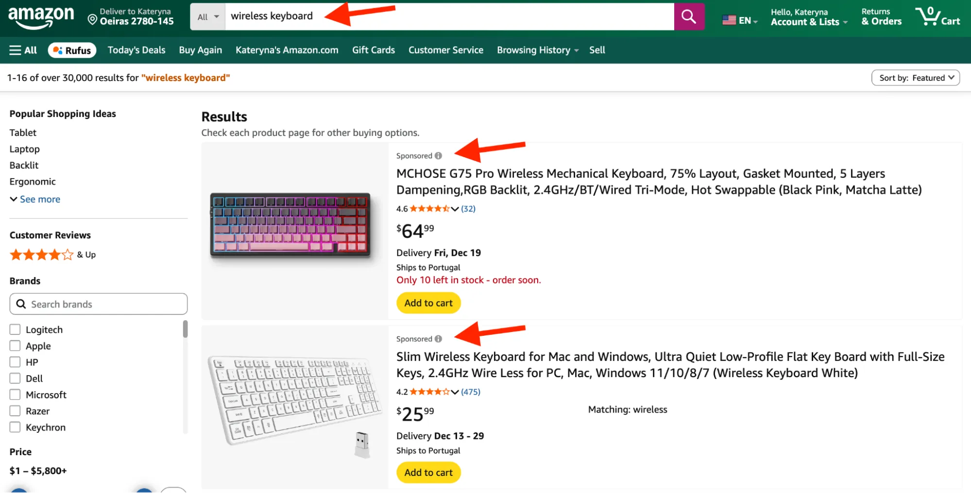 Wireless keyboard listings