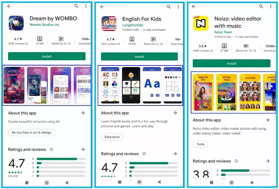 Приклад скриншотів застосунків в Google Play